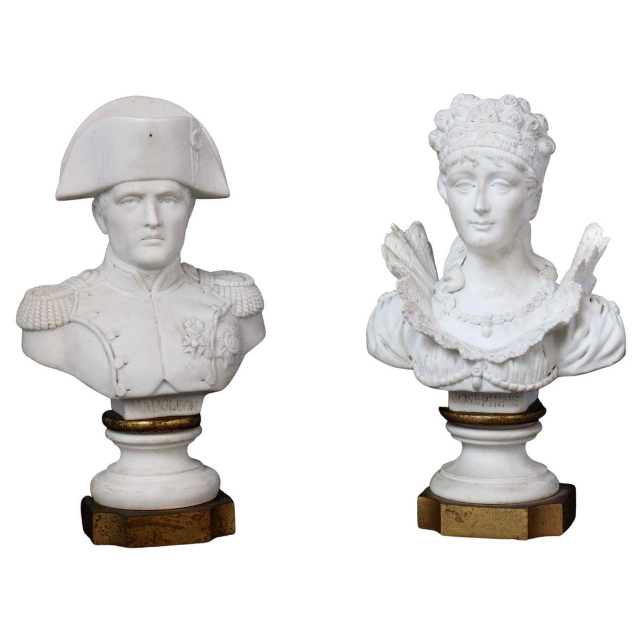 "Napoléon and Joséphine" a French 19th Century Sèvres Biscuit Pair of Busts