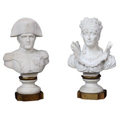 "Napoléon and Joséphine" a French 19th Century Sèvres Biscuit Pair of Busts