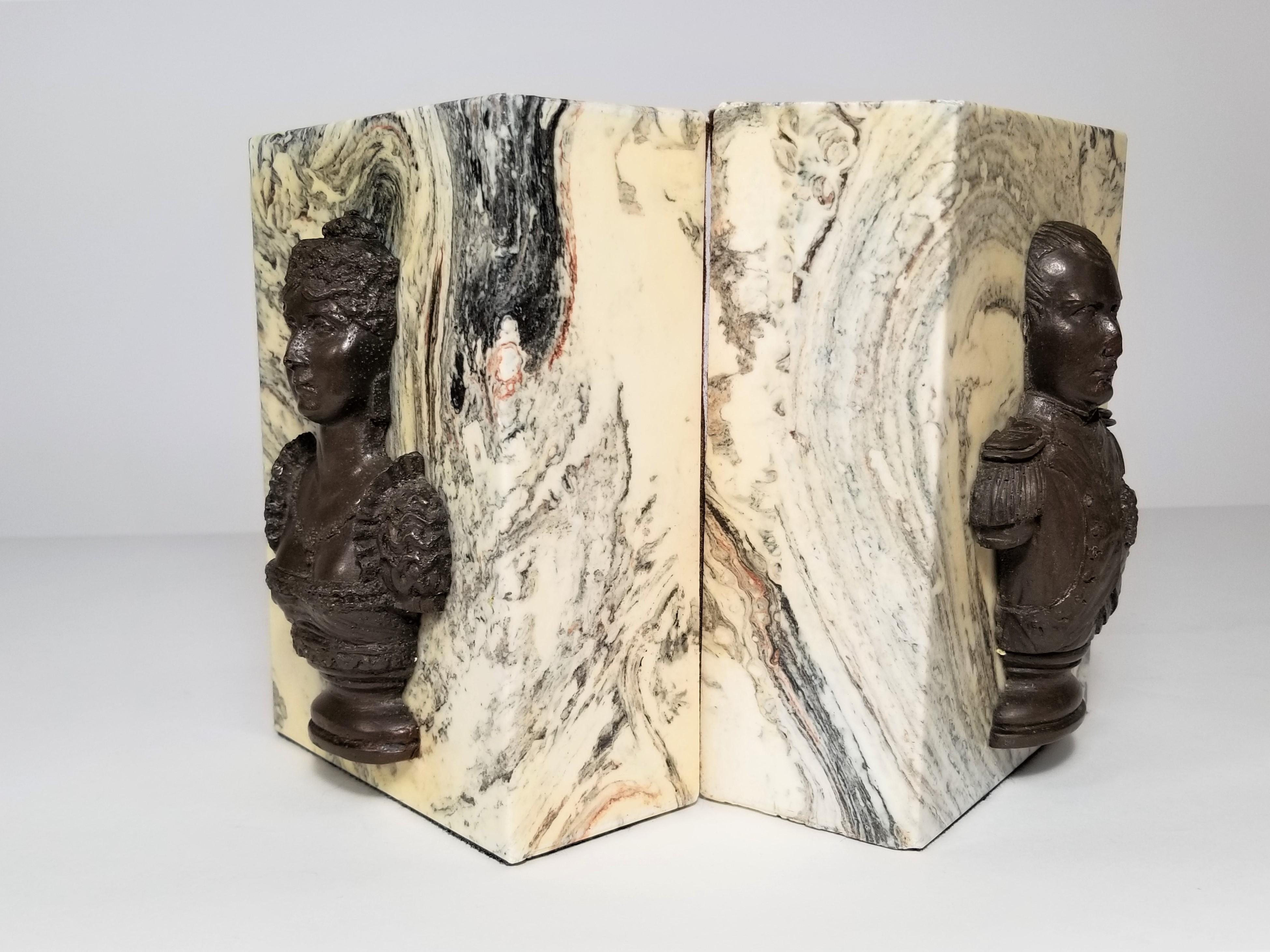 Napoleon and Josephine Marble and Bronze Bookends Midcentury For Sale 2