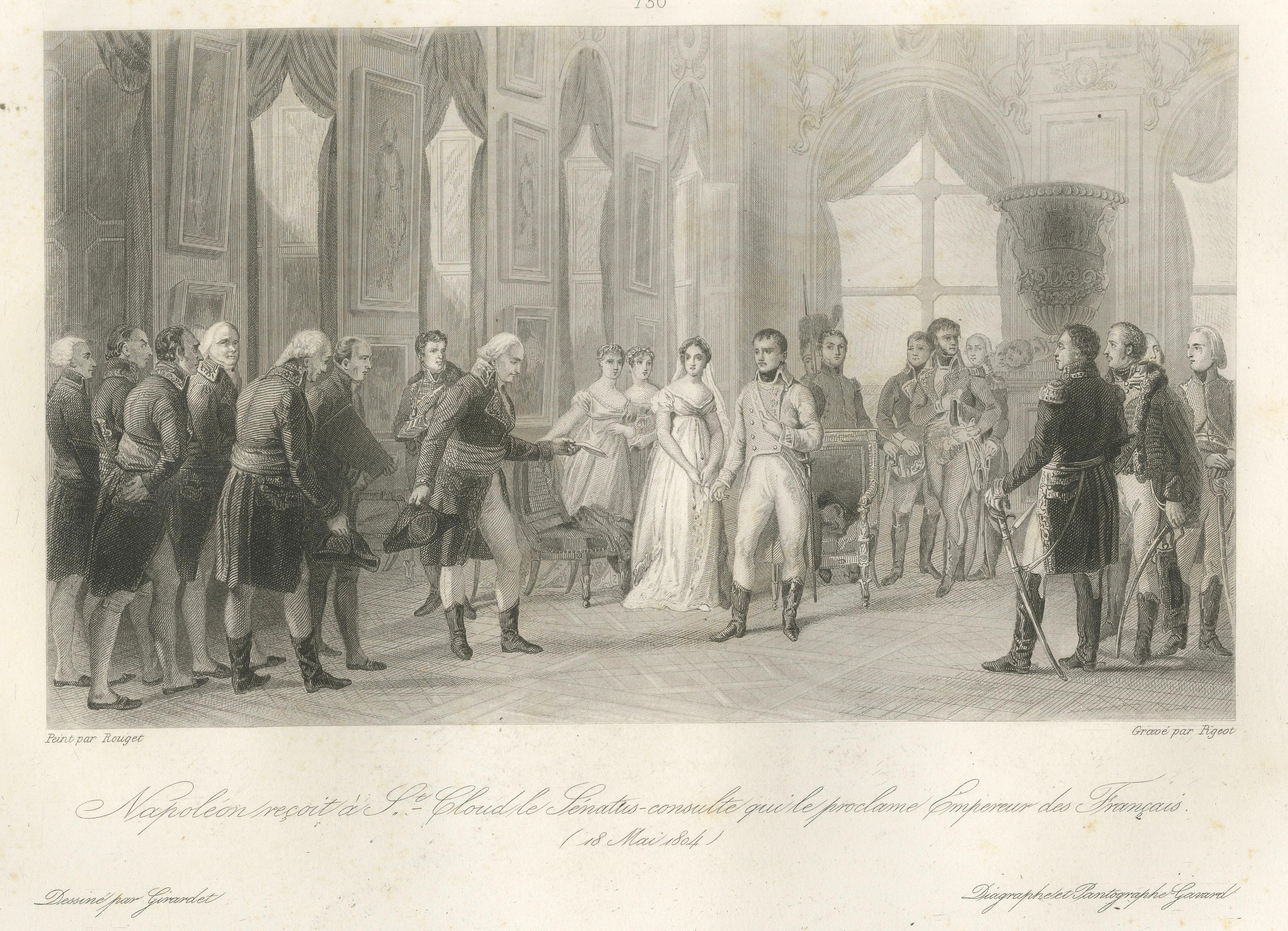 Napoleon at Saint-Cloud, Proclamation of Empire, Antique French Engraving, 1840