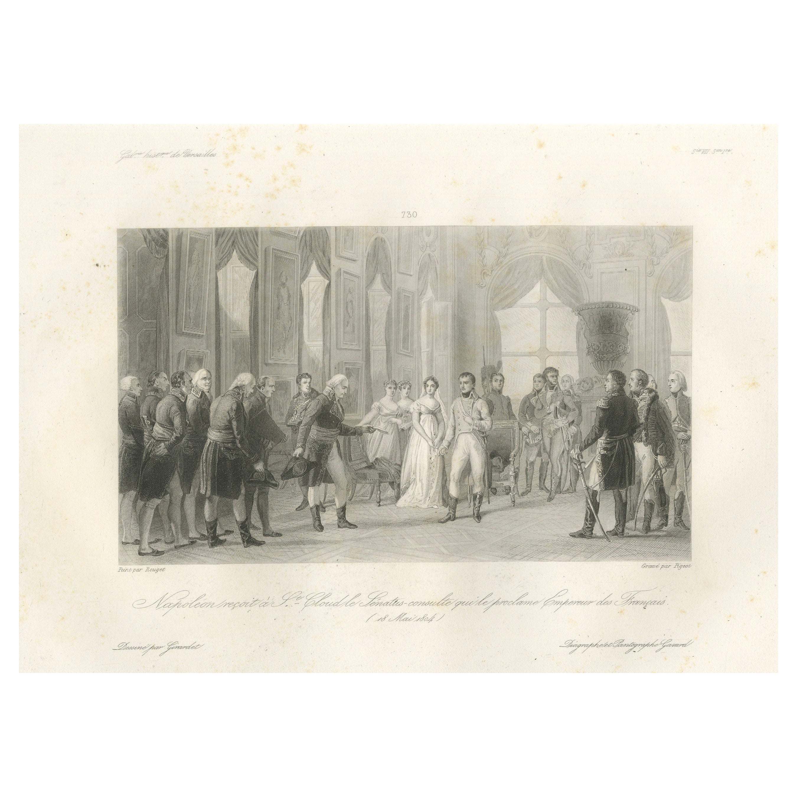 Napoleon at Saint-Cloud, Proclamation of Empire, Antique French Engraving, 1840