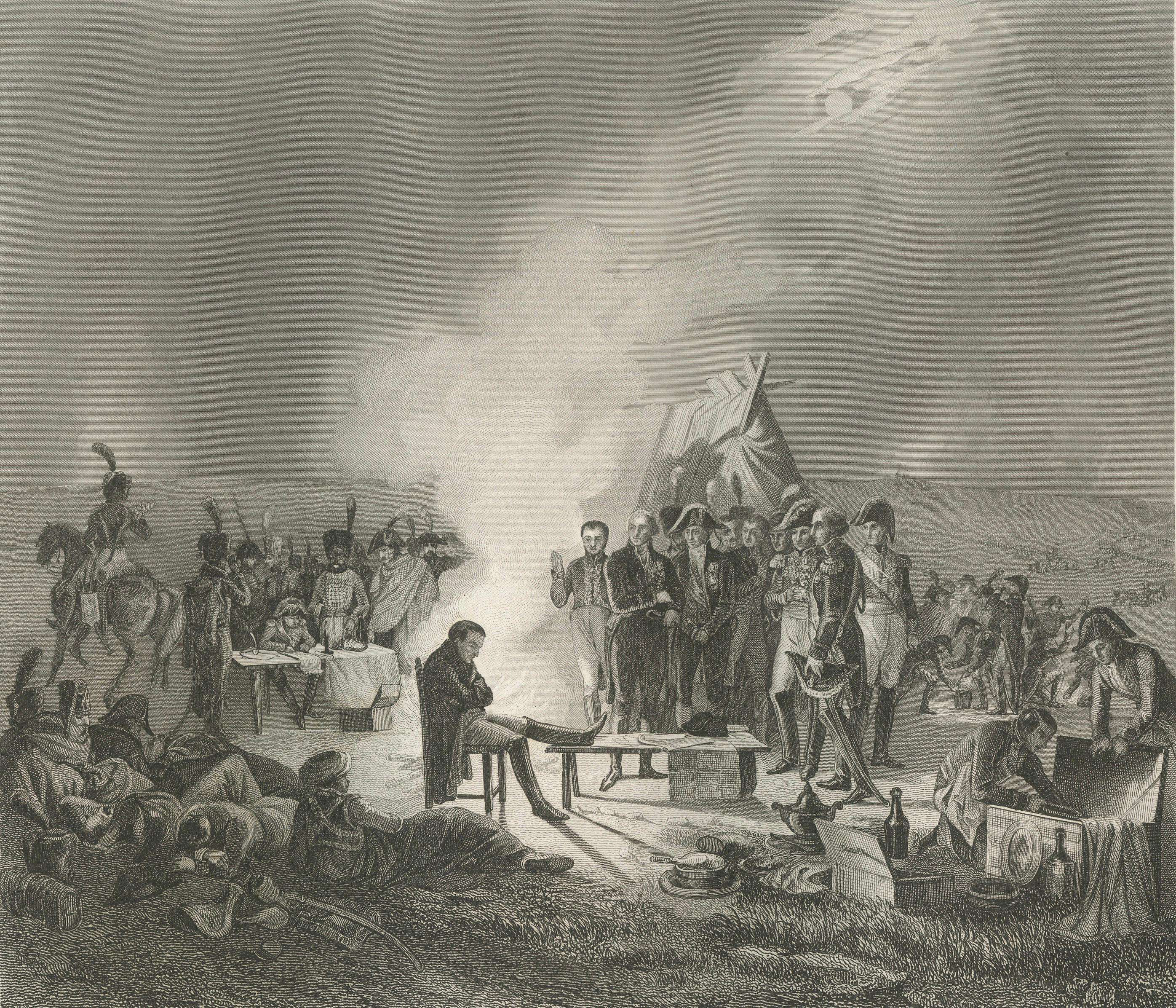 Napoleon at the Bivouac of Wagram – French Empire History Engraving, ca.1840