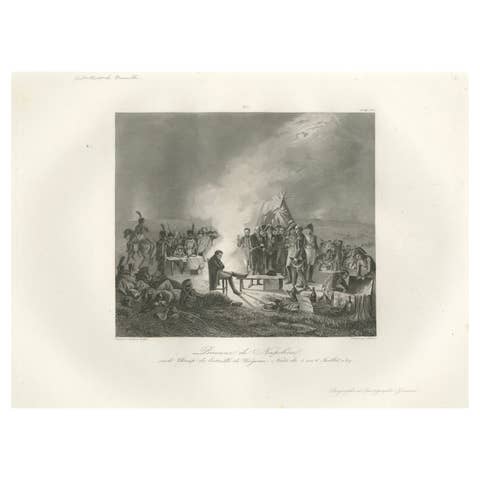 Napoleon at the Bivouac of Wagram – French Empire History Engraving, ca.1840