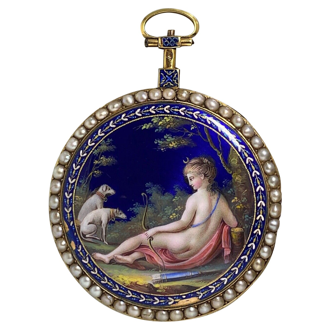 Napoleon Bonaparte c1800's 18K Gold, Emaille, natürliche Perle OpenFace Taschenuhr