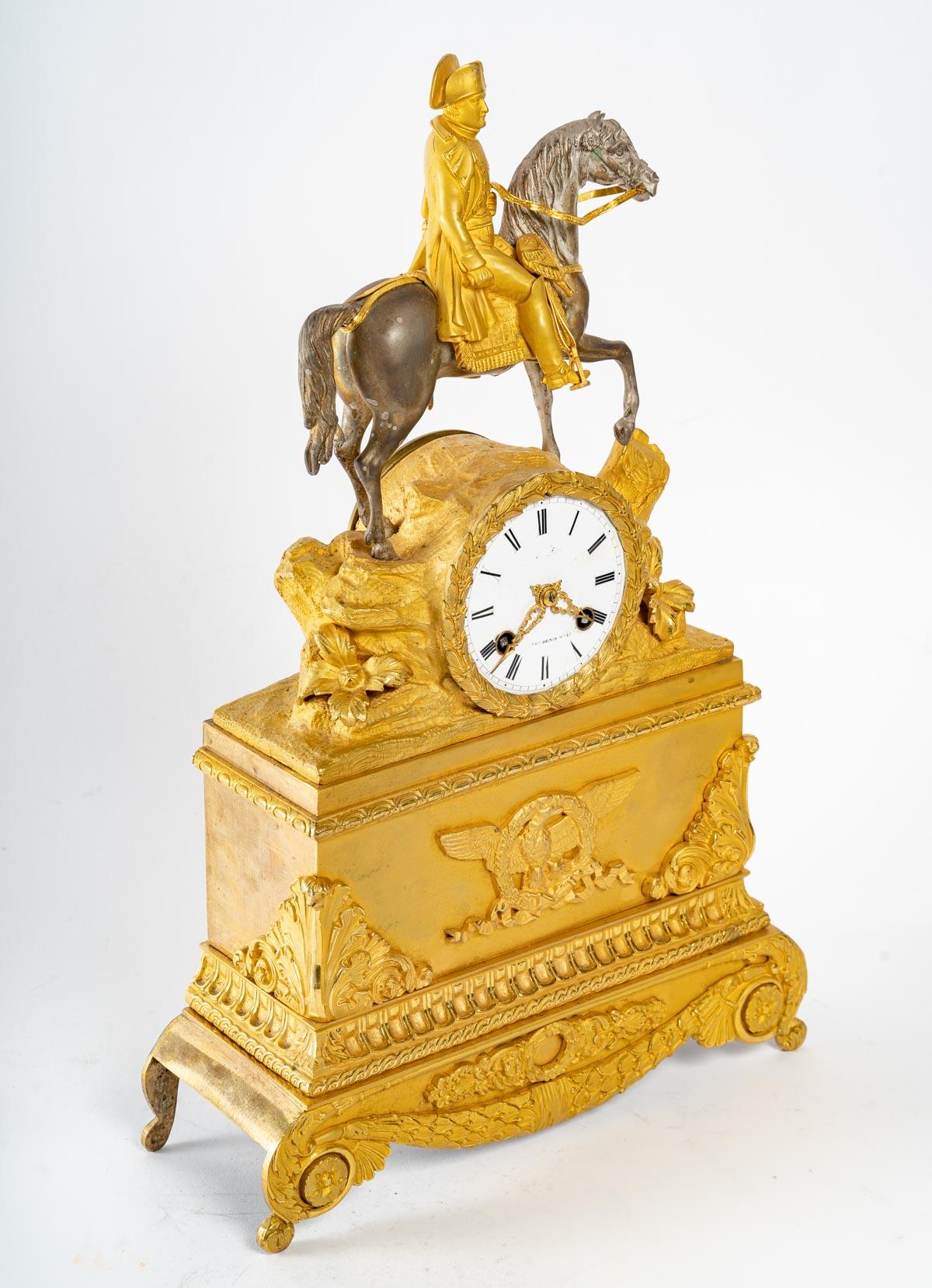 European Napoleon Bonaparte Gilt Bronze Clock of 19th Century