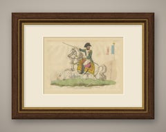 Napoléon Bonaparte sur un cheval de bataille blanc devant le drapeau tricolore, 1815