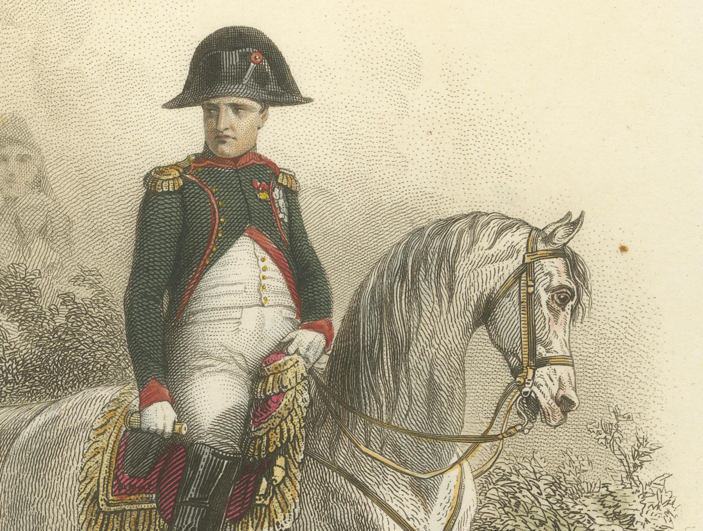Napoleon Bonaparte on Horseback – Imperial Guard Lithograph, 1859 Bon état - En vente à Langweer, NL