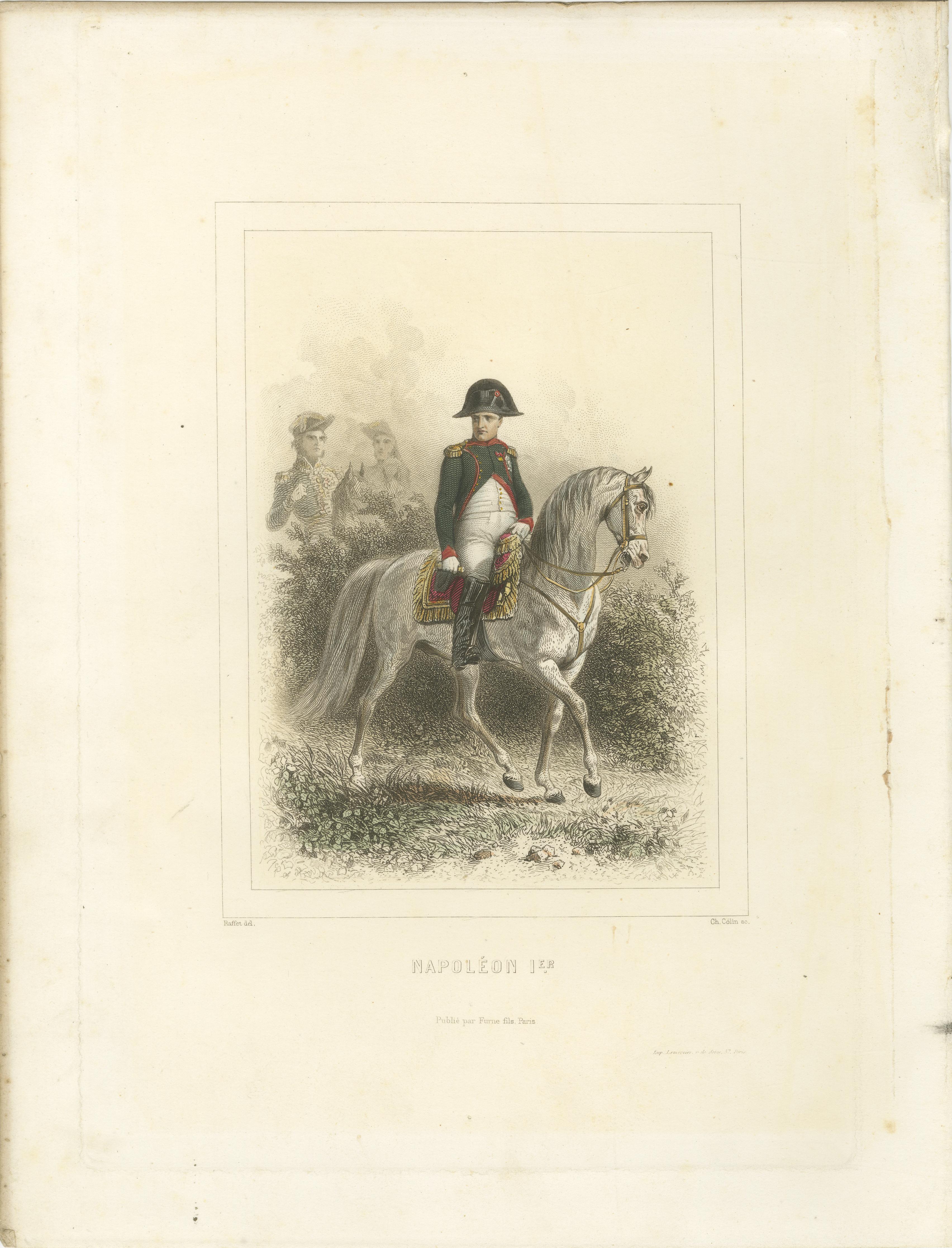 Napoleon Bonaparte on Horseback – Imperial Guard Lithograph, 1859 en vente 1