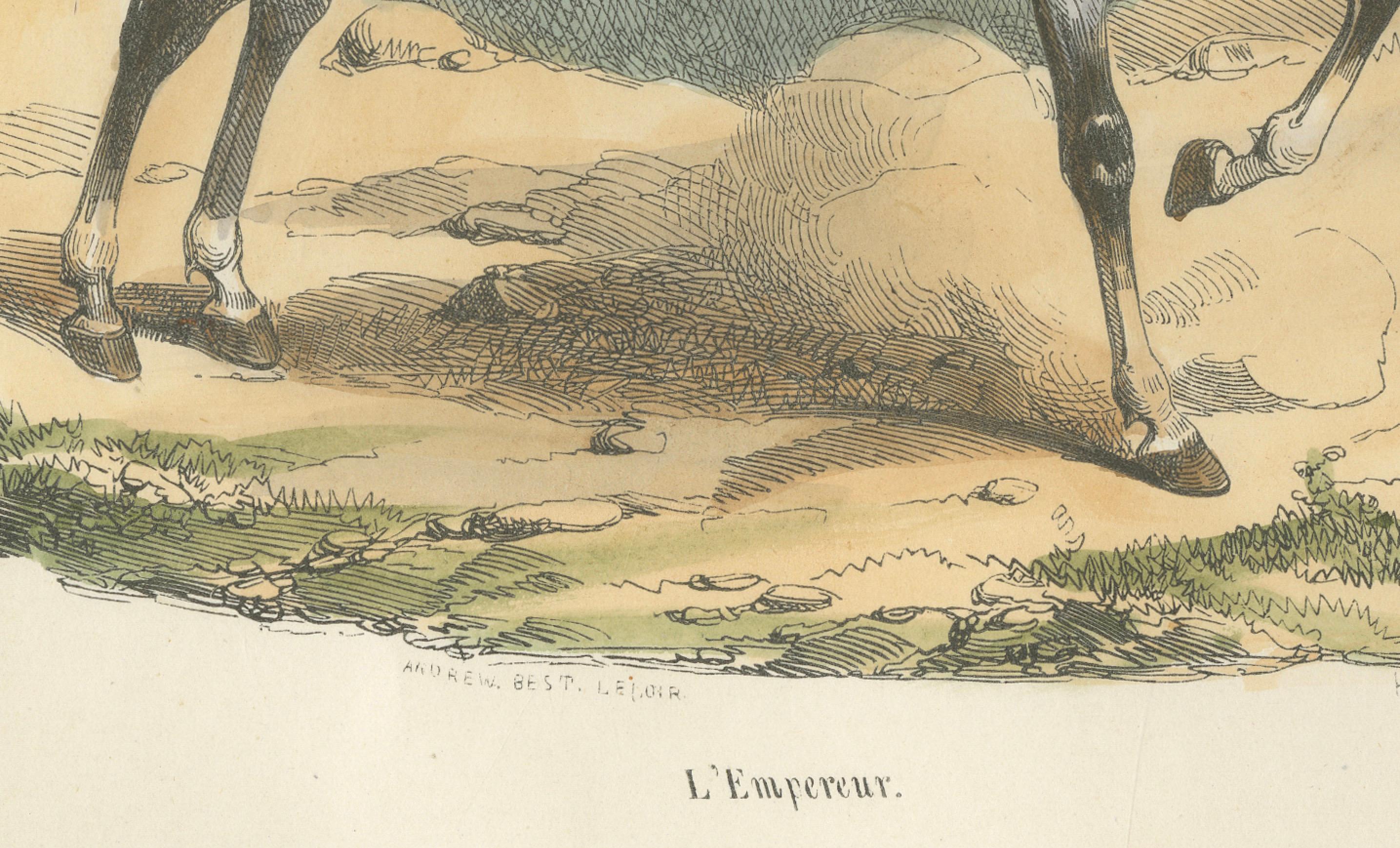 Napoleon Bonaparte on Horseback, L’Empereur – French Hand-Colored Print, 1843