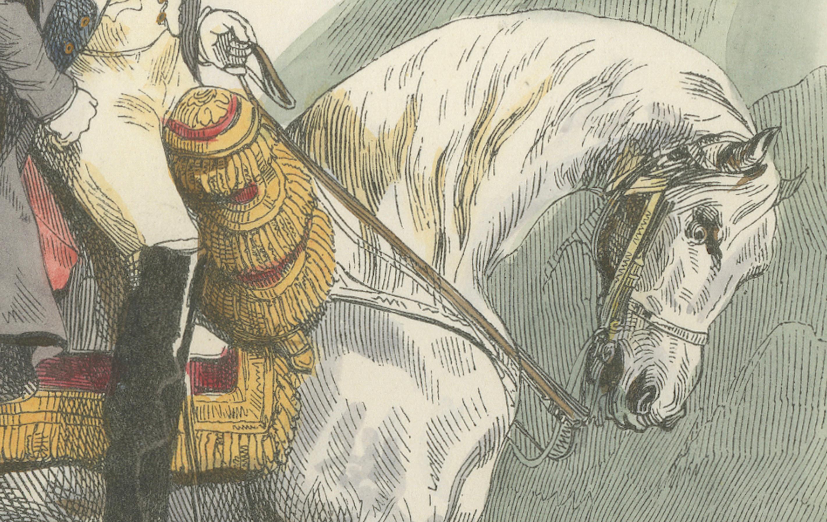 Napoleon Bonaparte on Horseback, L’Empereur – French Hand-Colored Print, 1843