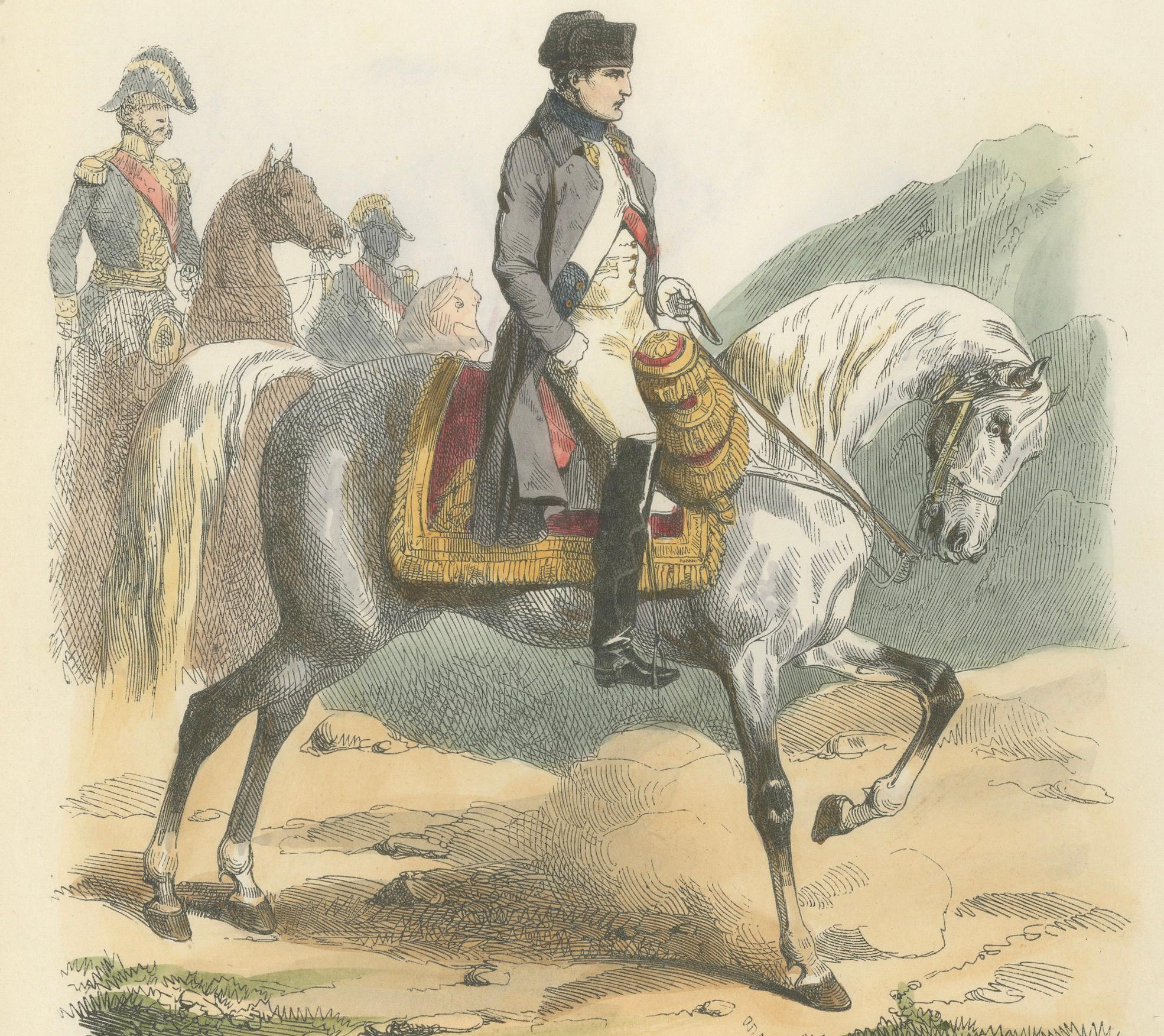 Napoleon Bonaparte on Horseback, L’Empereur – French Hand-Colored Print, 1843