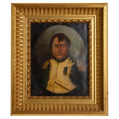Portrait de Napoléon Bonaparte peint à l'huile 19ème siècle 
