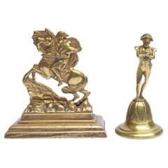 Antique Napoleon Brass Desk Top Sculpture and Bell