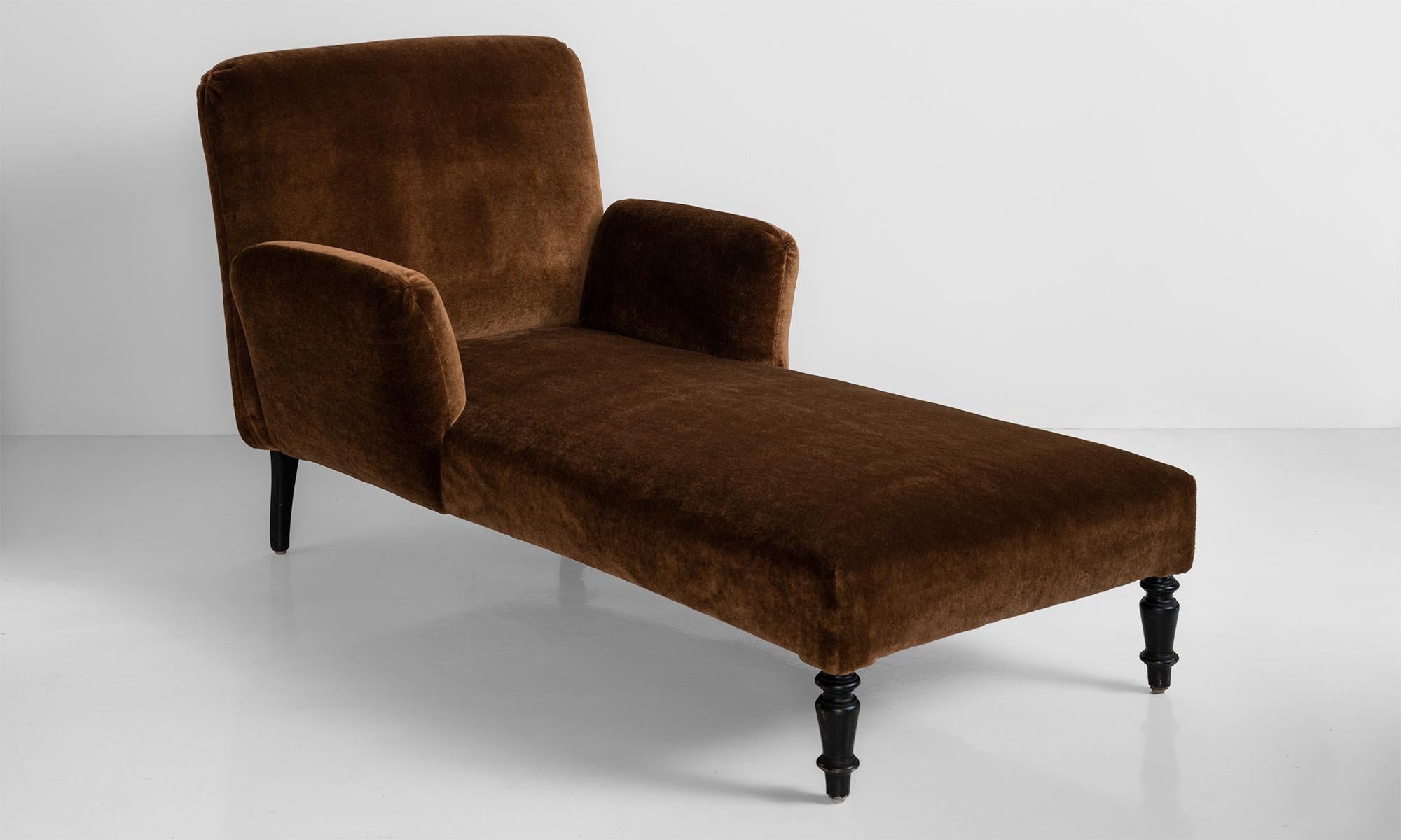 Napoleon chaise lounge, France, circa 1880.

Newly upholstered in brown mohair.