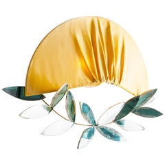 Napoléon Contemporary Wall Lamp Silk Taffeta, Laurel Crown, Silvered Glass Leaf