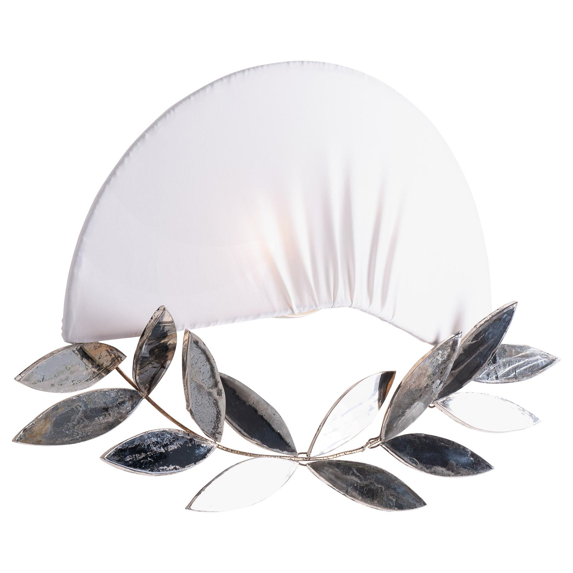 Napoléon Contemporary Wall Lamp Silk Taffeta, Laurel Crown, Silvered Glass Leaf