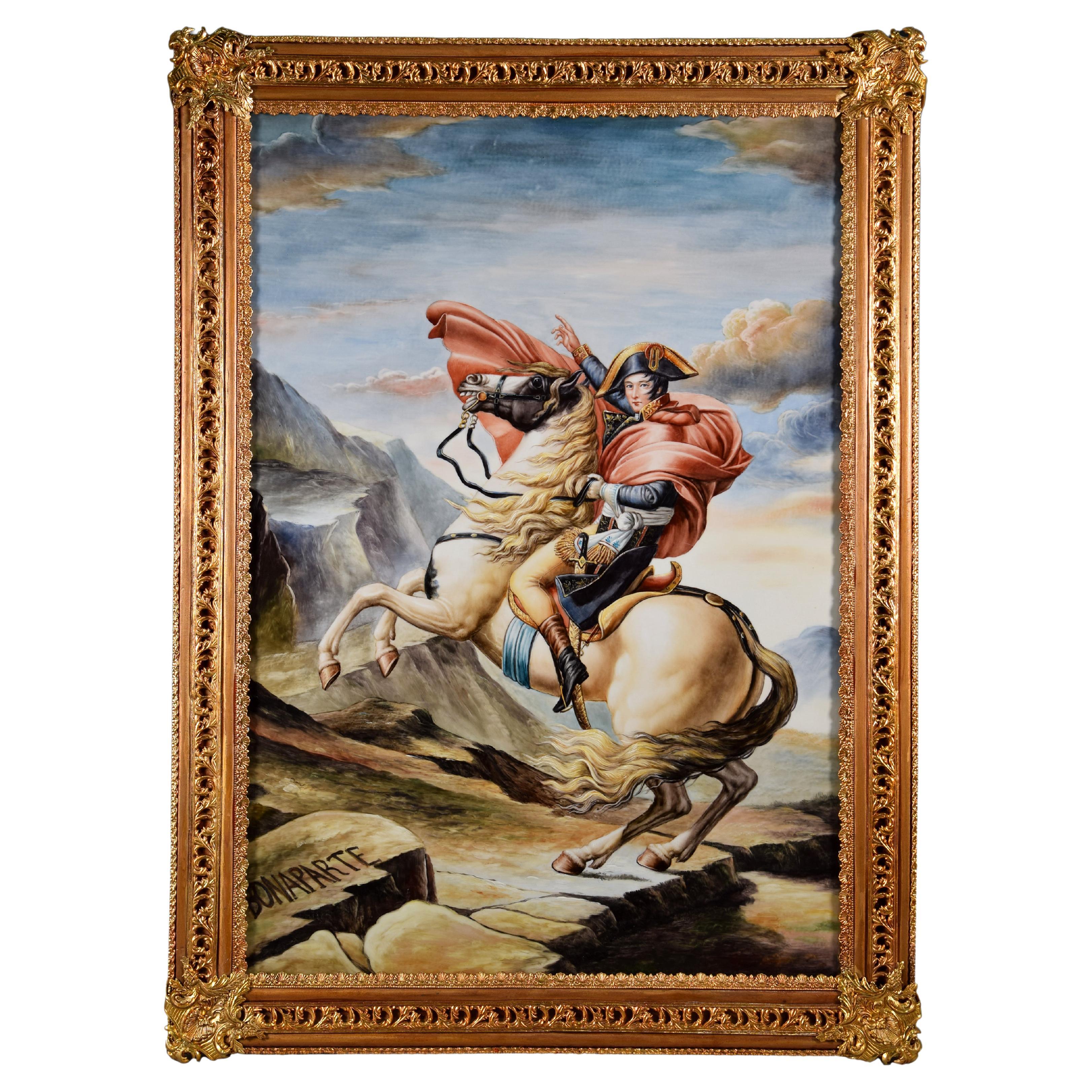 Huile sur porcelaine représentant Napoléon traversant les Alpes, 20e siècle, d'après David