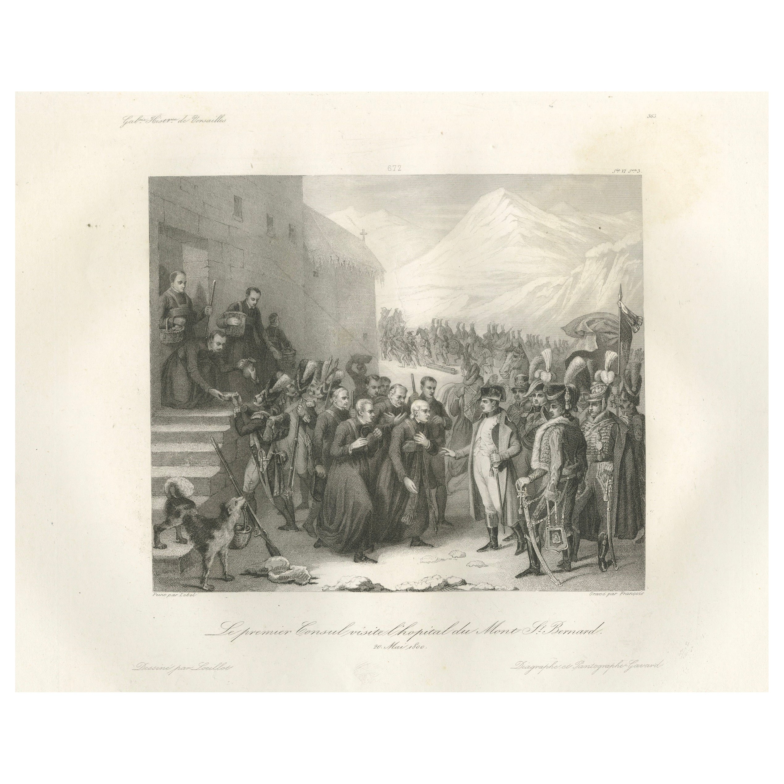 Napoleon Crossing the Great St Bernard Pass – Alpine Campaign Engraving c.1840