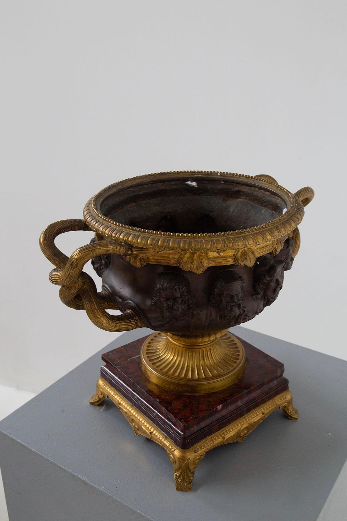 Bronze Napoleon Cup by F. Barbedienne Foundry in marble and bronze For Sale