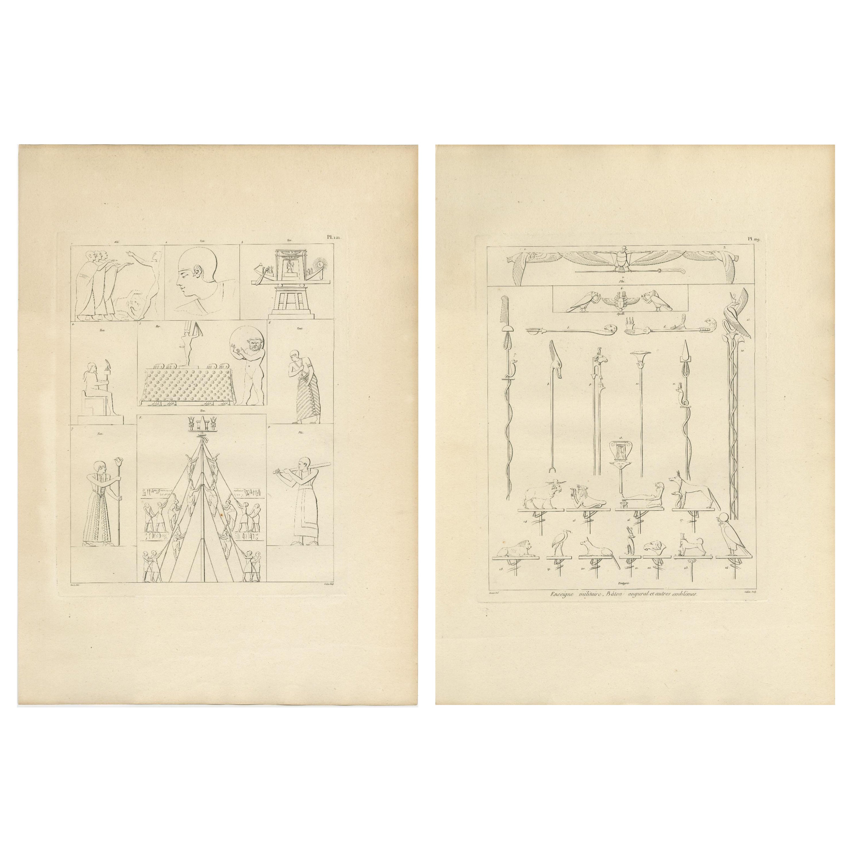 Expédition de Napoléon en Égypte, paire de gravures d
antiquités égyptiennes, Denon, 1802
