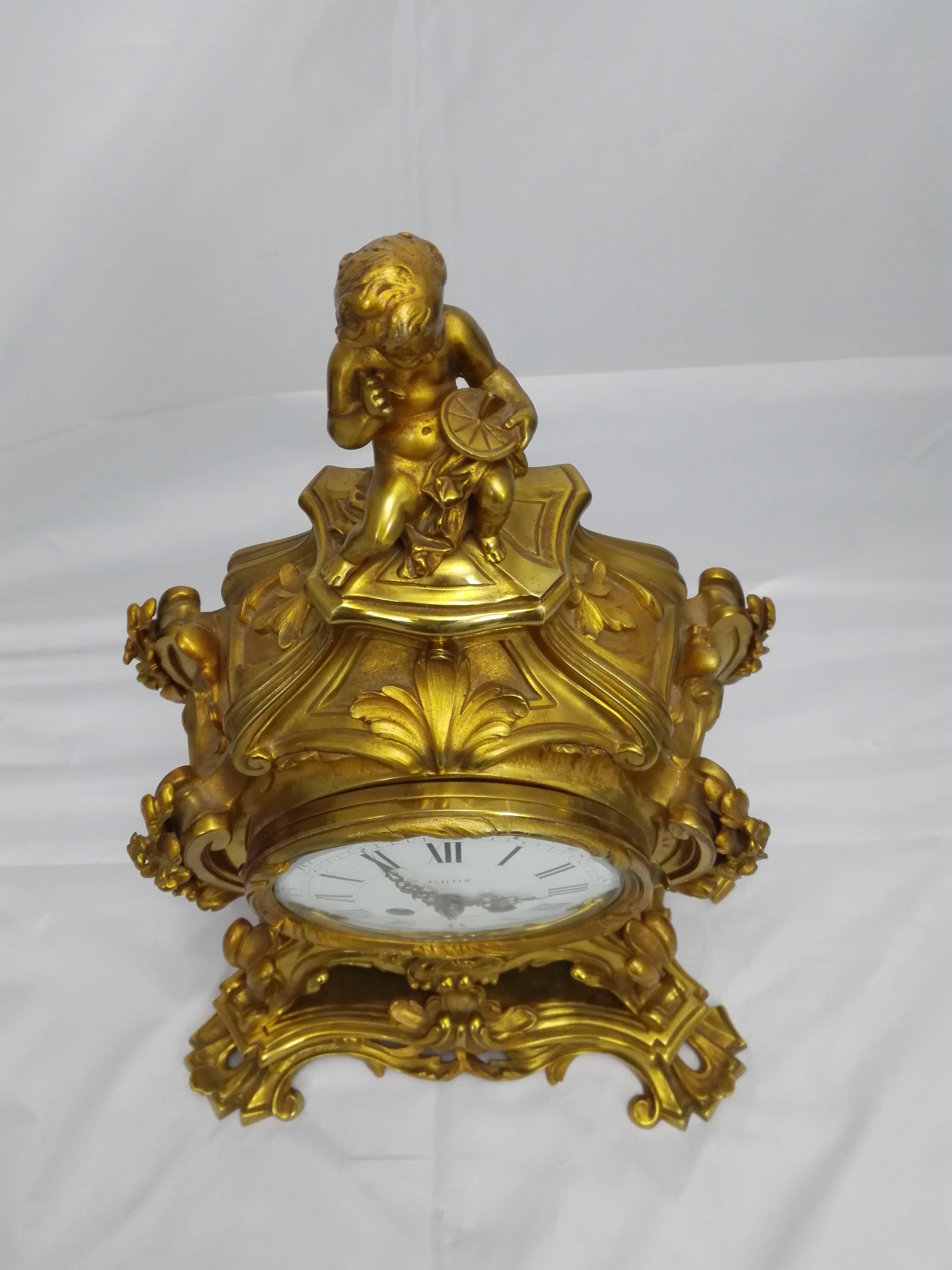 Fired Napoleon Fire-Gild Bronze Cimney Clock by Jean-Louis-Benjamin Gros a Paris For Sale
