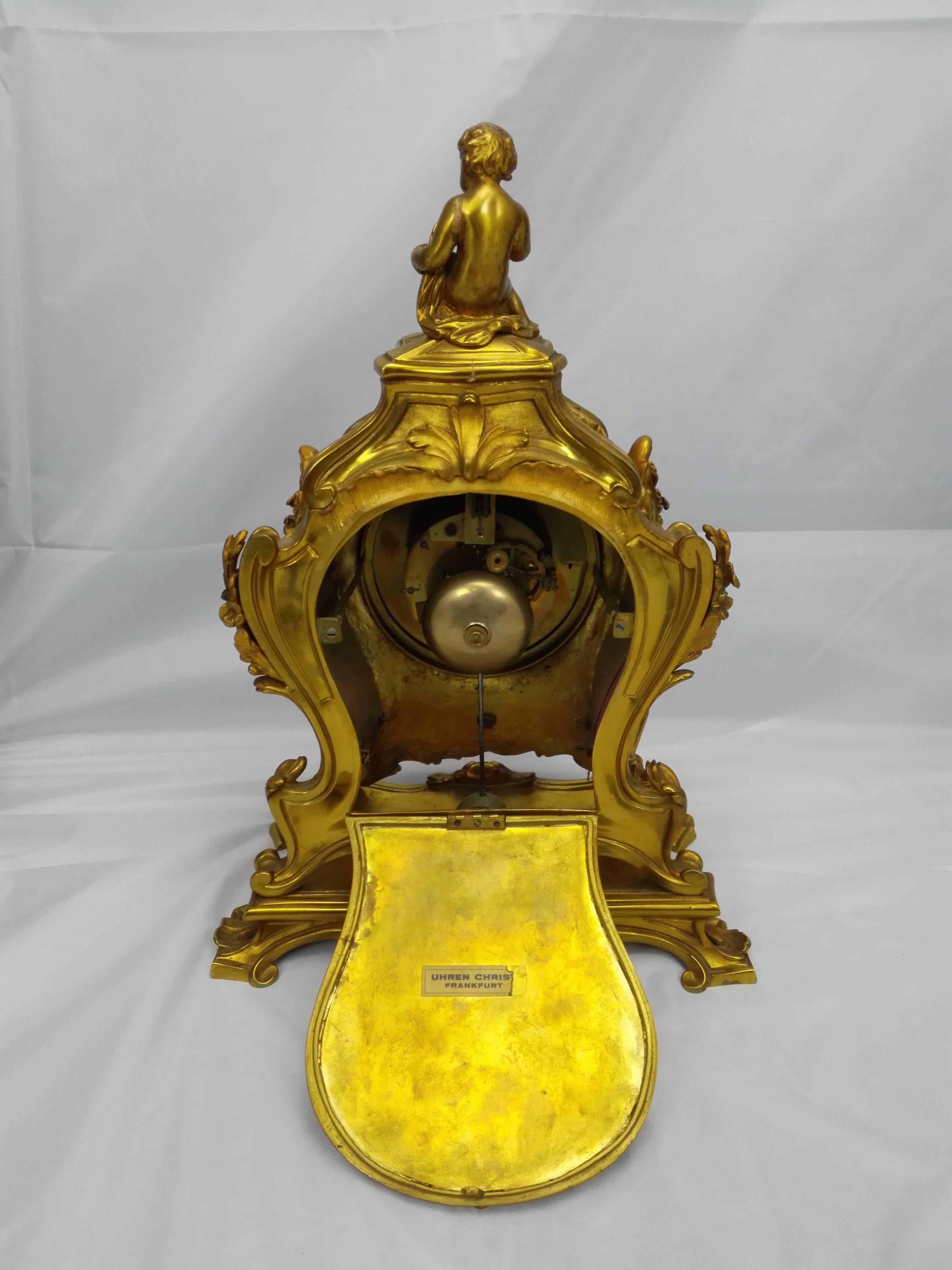 Napoleon Fire-Gild Bronze Cimney Clock by Jean-Louis-Benjamin Gros a Paris In Good Condition For Sale In Osnabrück, DE