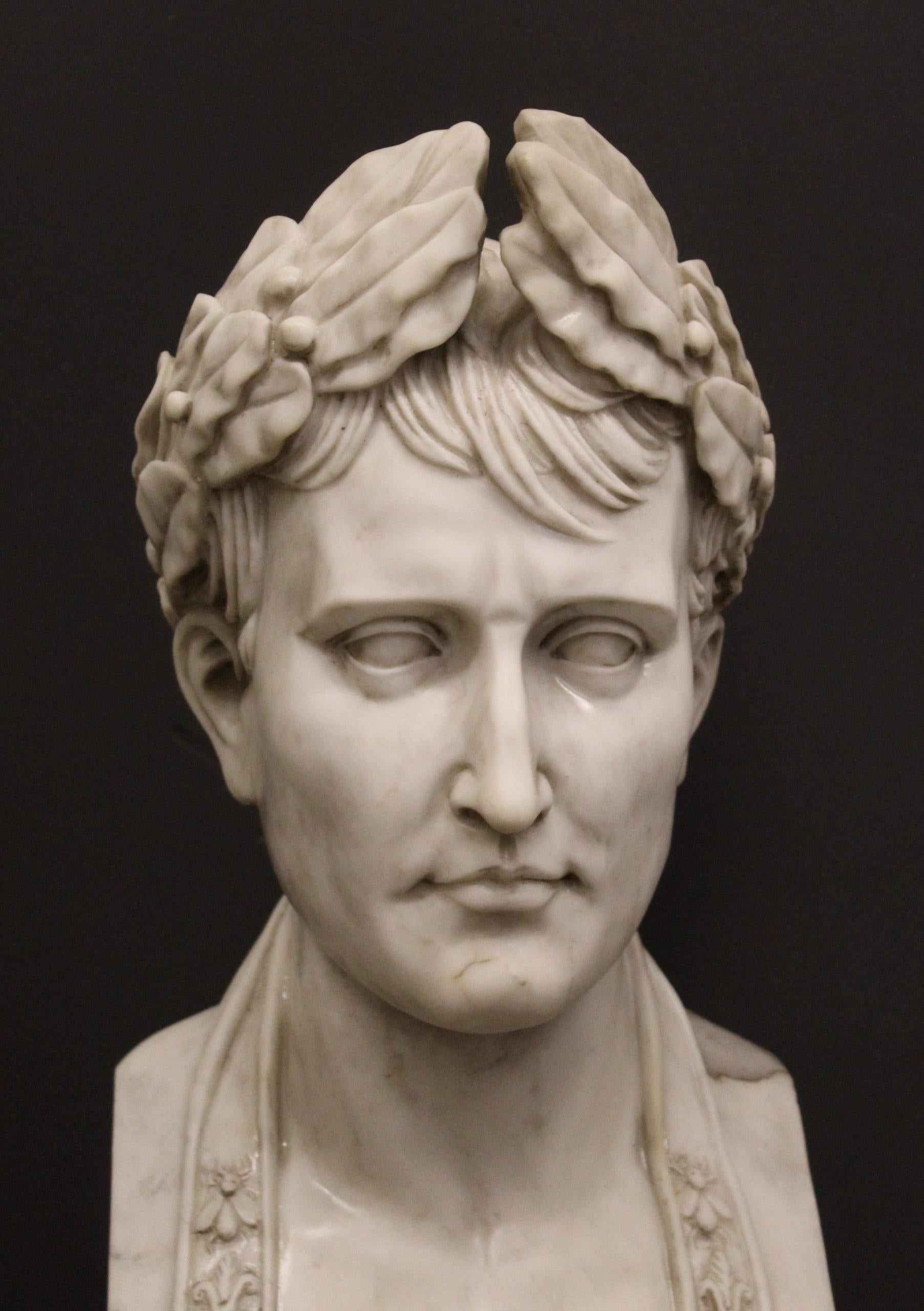 20th Century Napoleon from the model of Lorenzo Bartolini, Bust in Carrara marble, sculpture For Sale