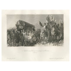 Napoleon Honors the Wounded Soldier, Antique French Engraving, circa 1840