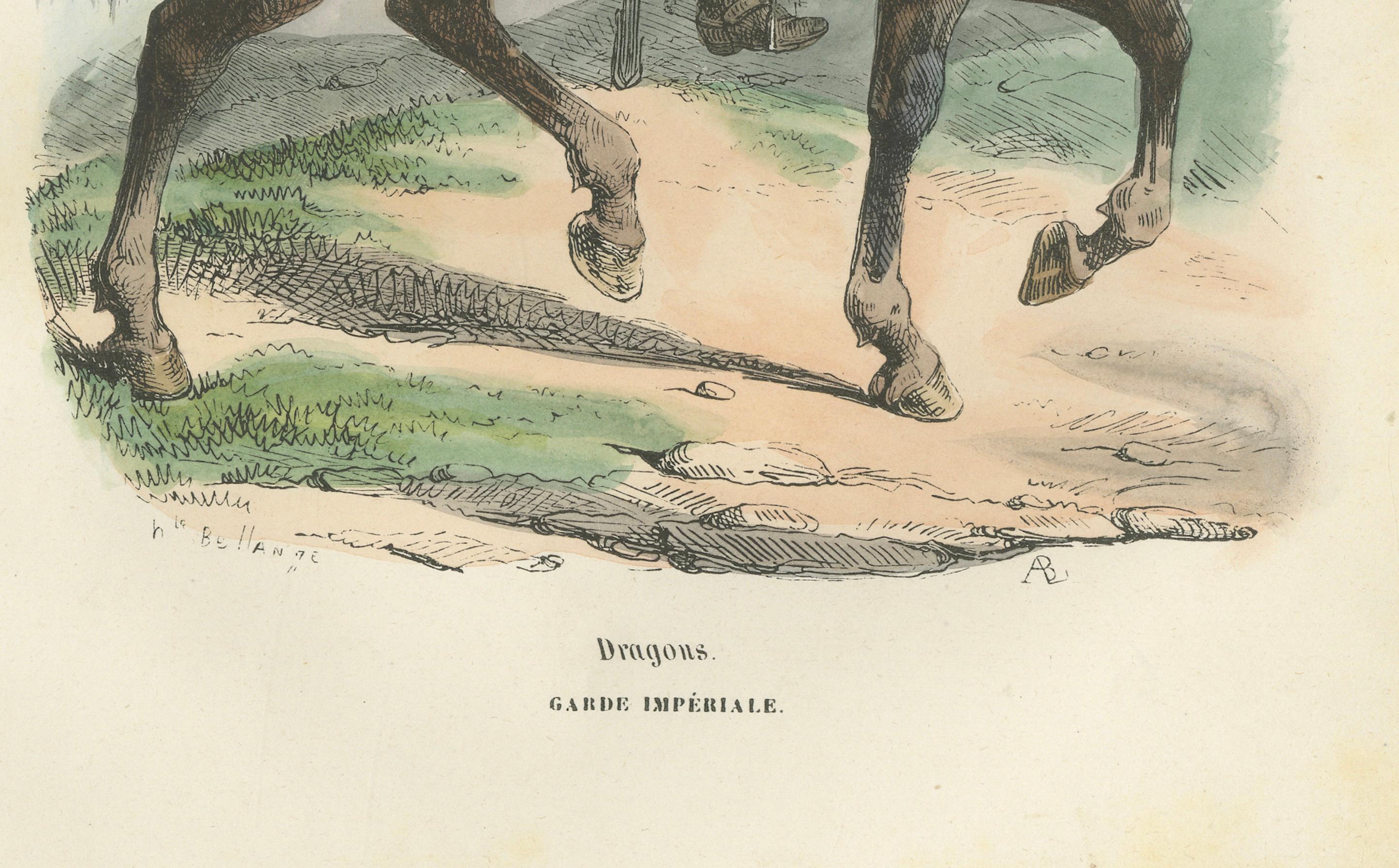 Napoleon I Dragoon of the Imperial Guard on Horseback, Military Print, 1843