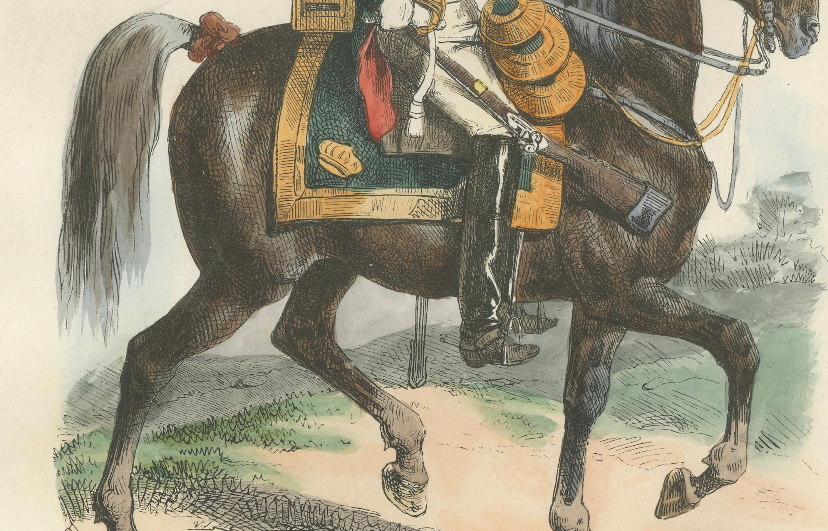Napoleon I Dragoon of the Imperial Guard on Horseback, Military Print, 1843