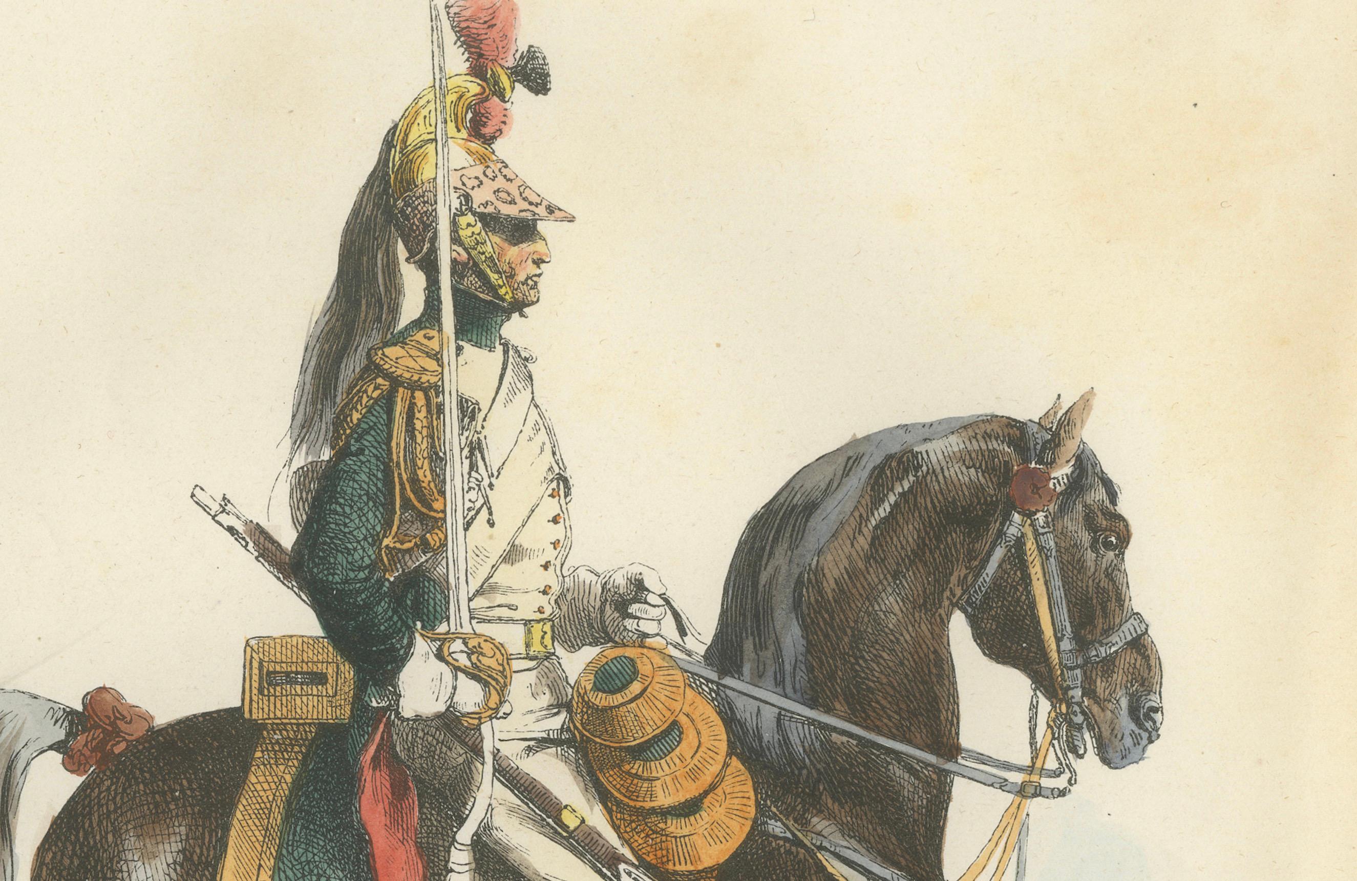 Napoleon I Dragoon of the Imperial Guard on Horseback, Military Print, 1843