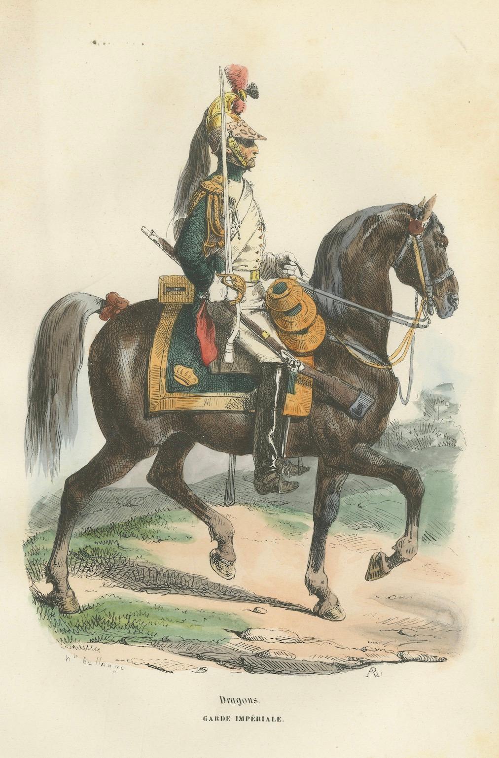 Napoleon I Dragoon of the Imperial Guard on Horseback, Military Print, 1843