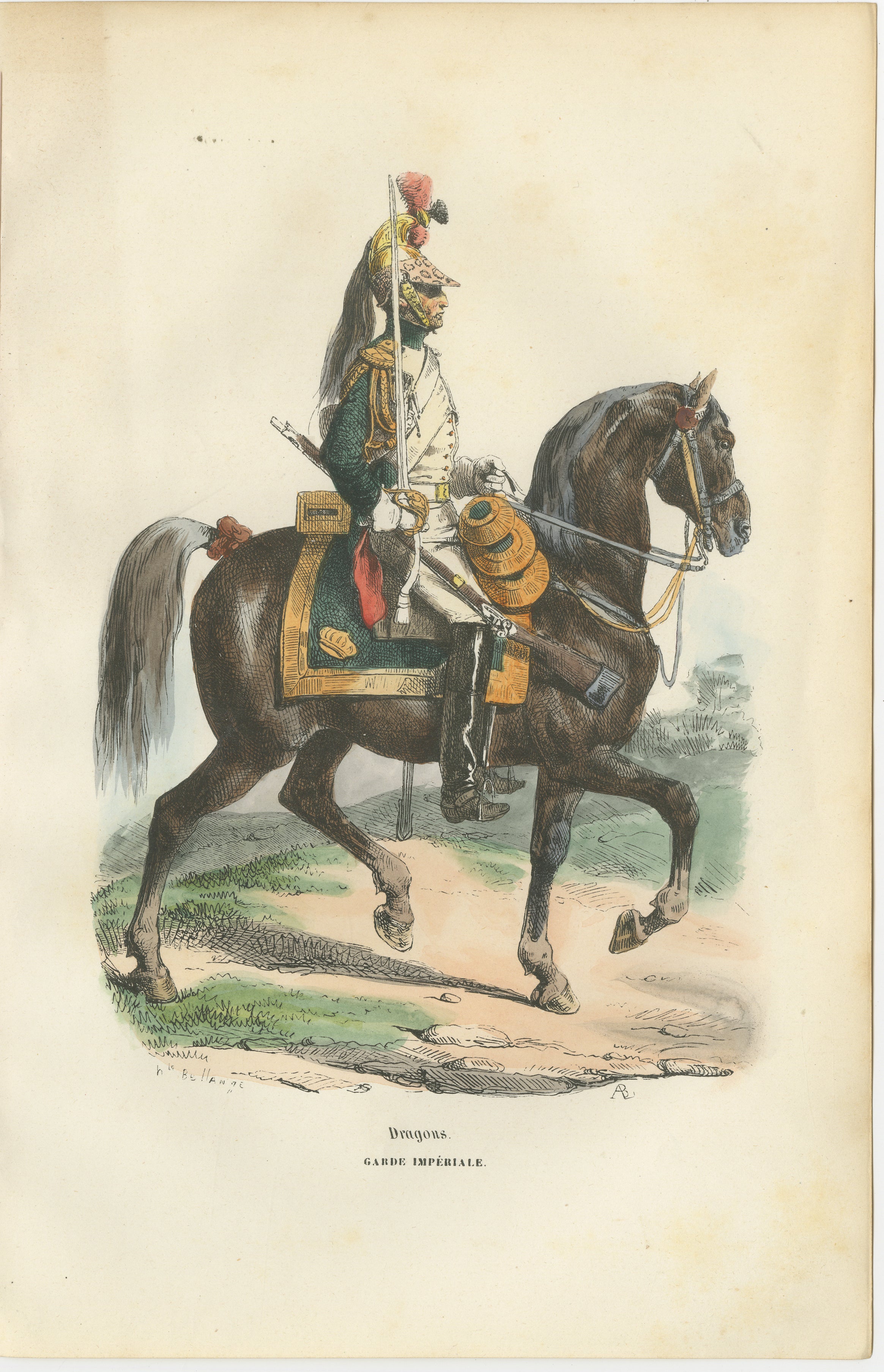 Napoleon I Dragoon of the Imperial Guard on Horseback, Military Print, 1843