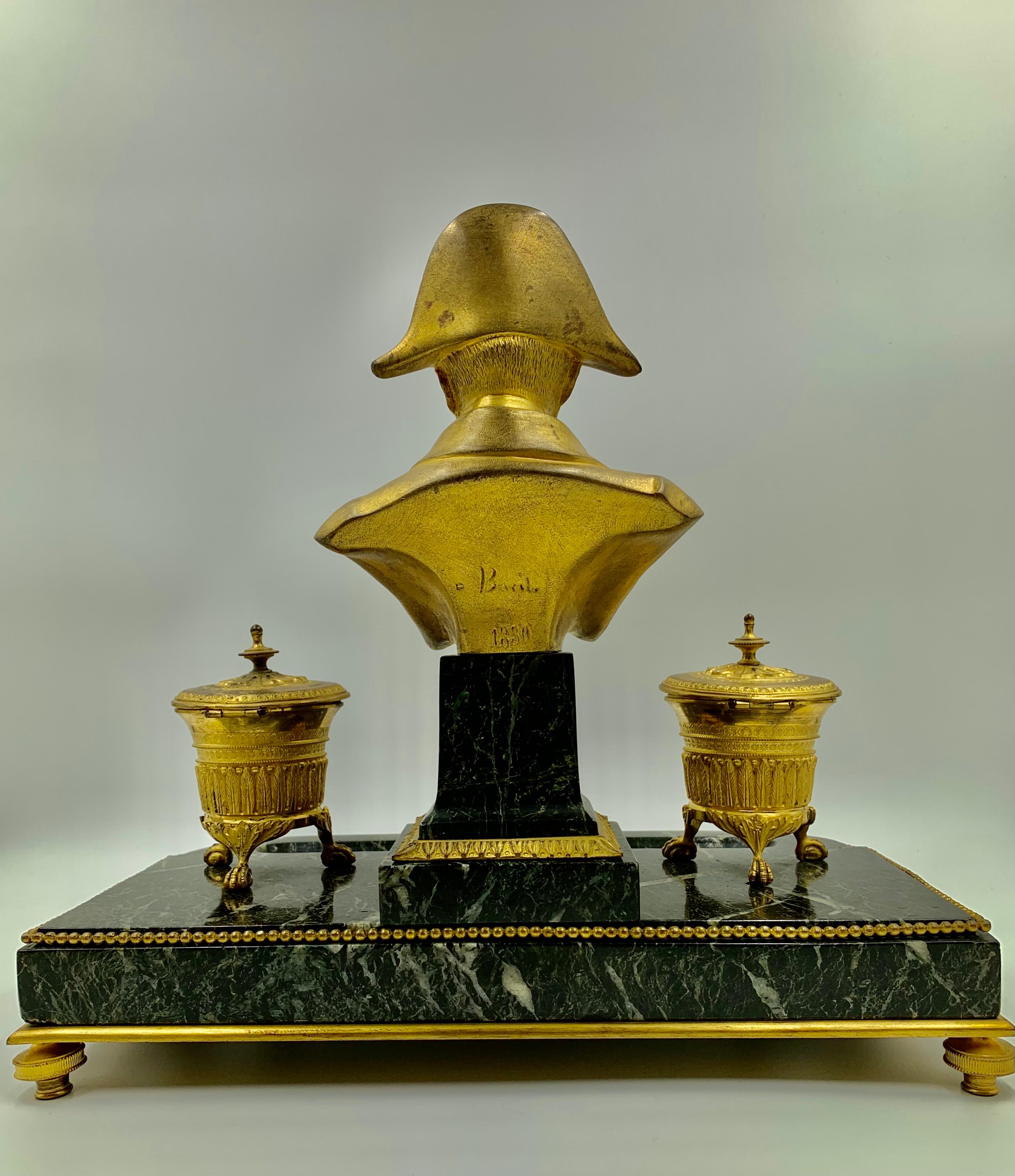 Napoleon I Empire Encrier, Gilt Bronze and Verde Antico, Signed Basil, 1830 In Good Condition For Sale In New York, NY