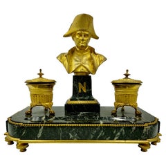 Napoleon I Empire Encrier, Gilt Bronze and Verde Antico, Signed Basil, 1830