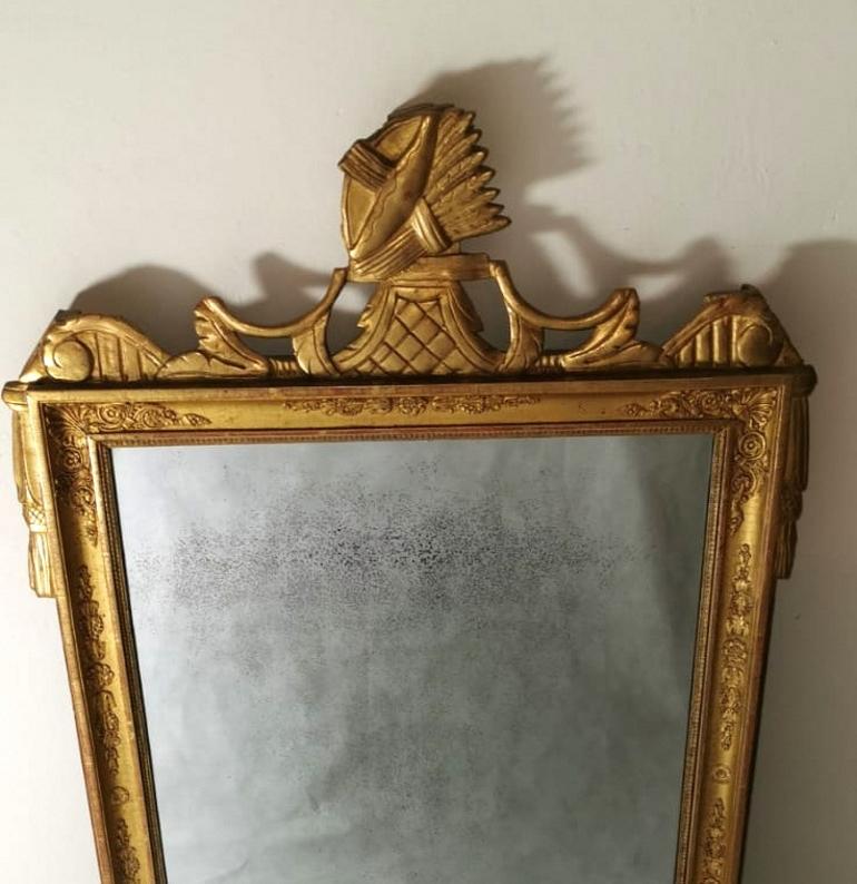 Französischer Blattgold-Holz-Spiegel Napoleon I. Empire (Vergoldet) im Angebot