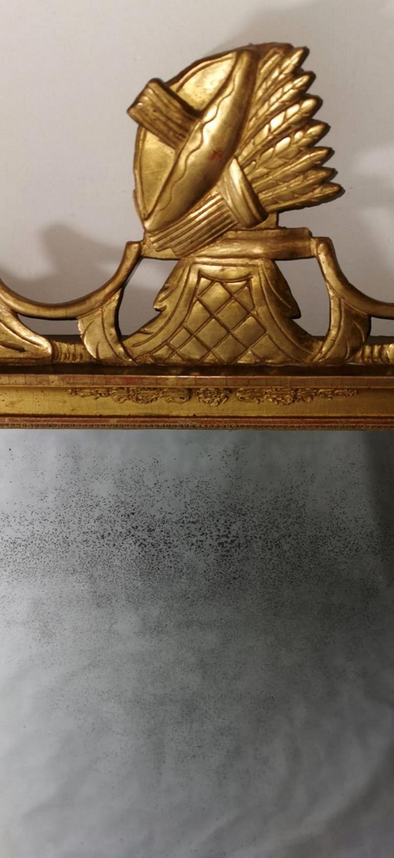 Napoleon I Empire French Gold Leaf Wood Mirror In Good Condition For Sale In Prato, Tuscany