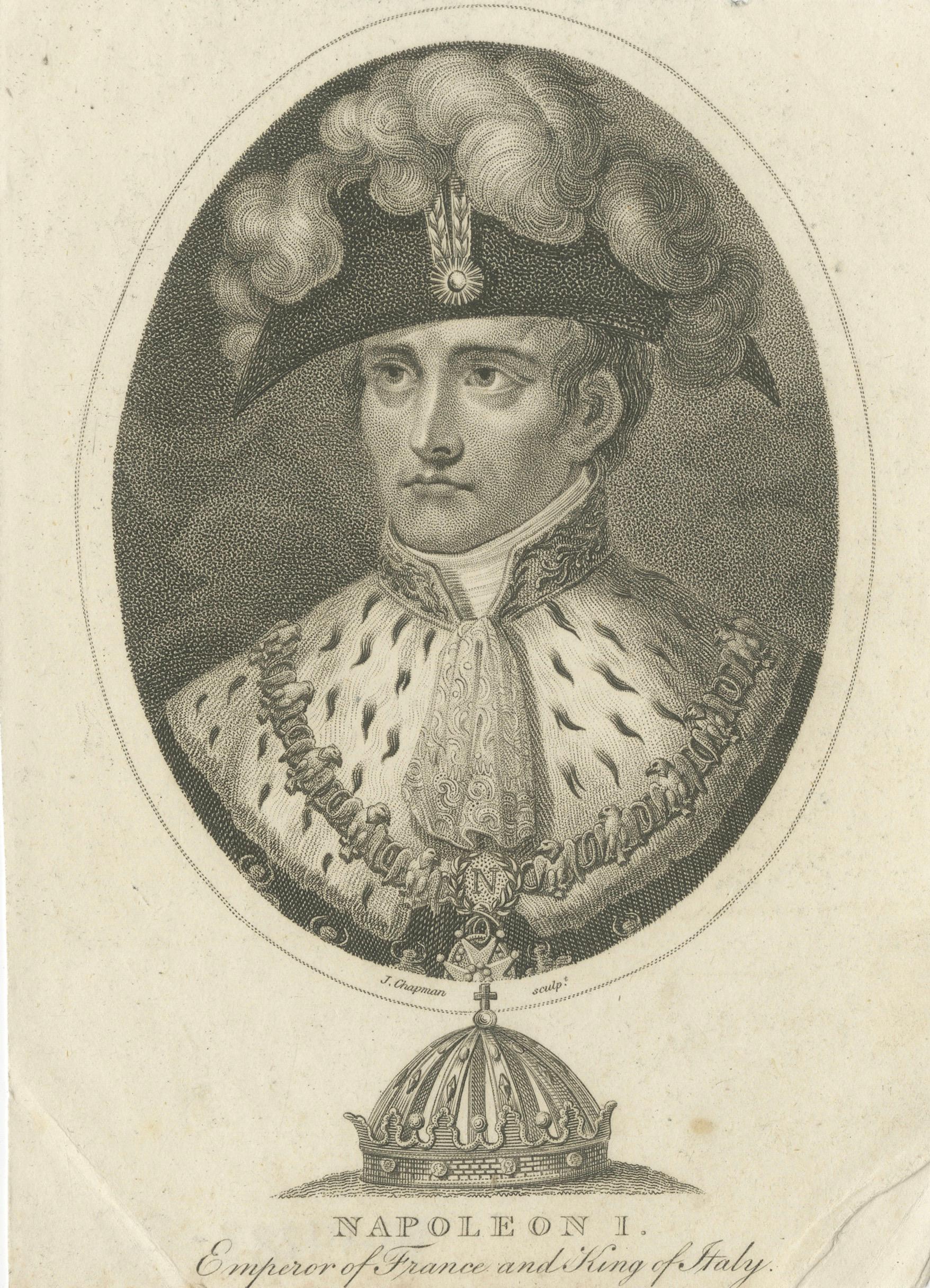 Napoleon I Portrait, Emperor of France, Stipple Engraving c.1815