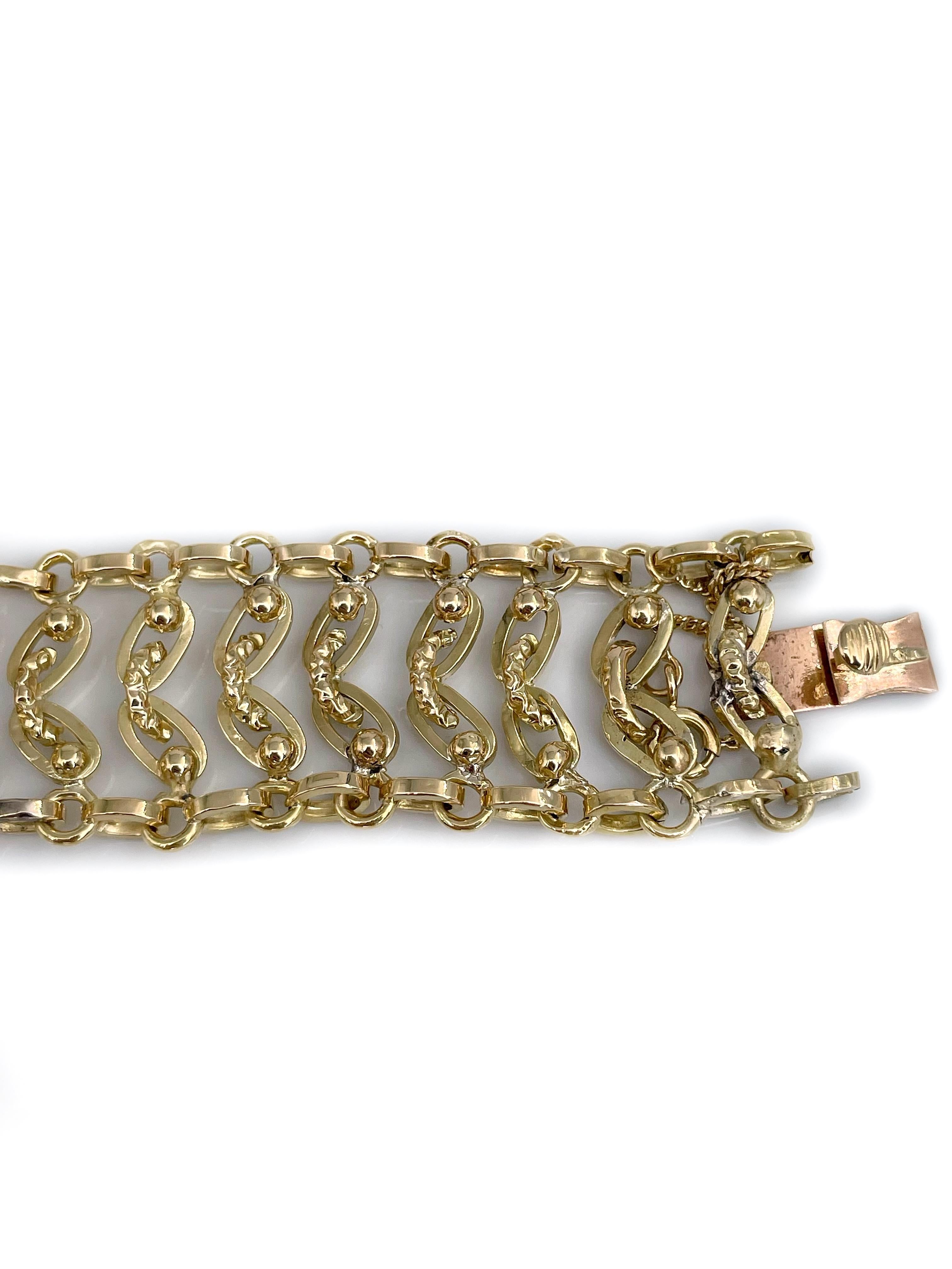 Napoleon III 18 Karat Gold Black Enamel Ruby Pearl Floral Chain Bracelet For Sale 1