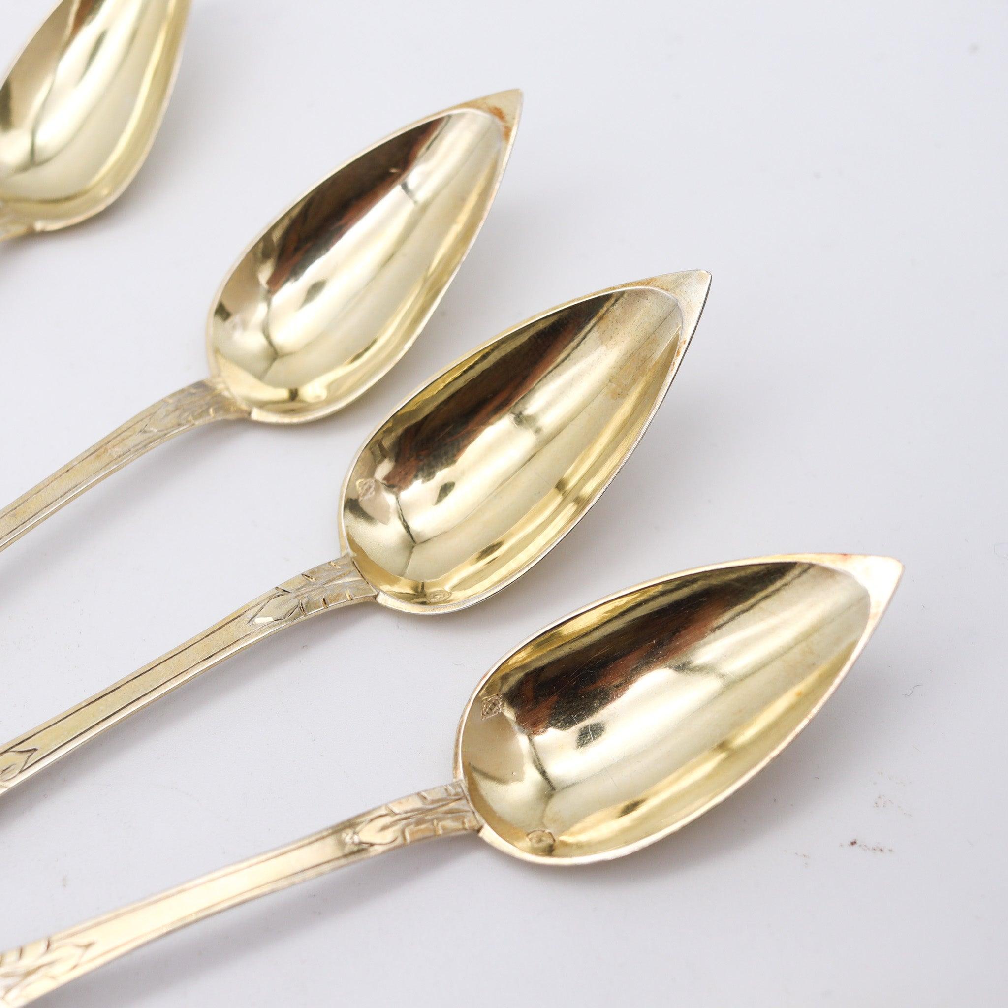NAPOLEON III Antique 1860 French 12 Sterling Coffee Spoons Set In Fitted Ebony Silver en venta