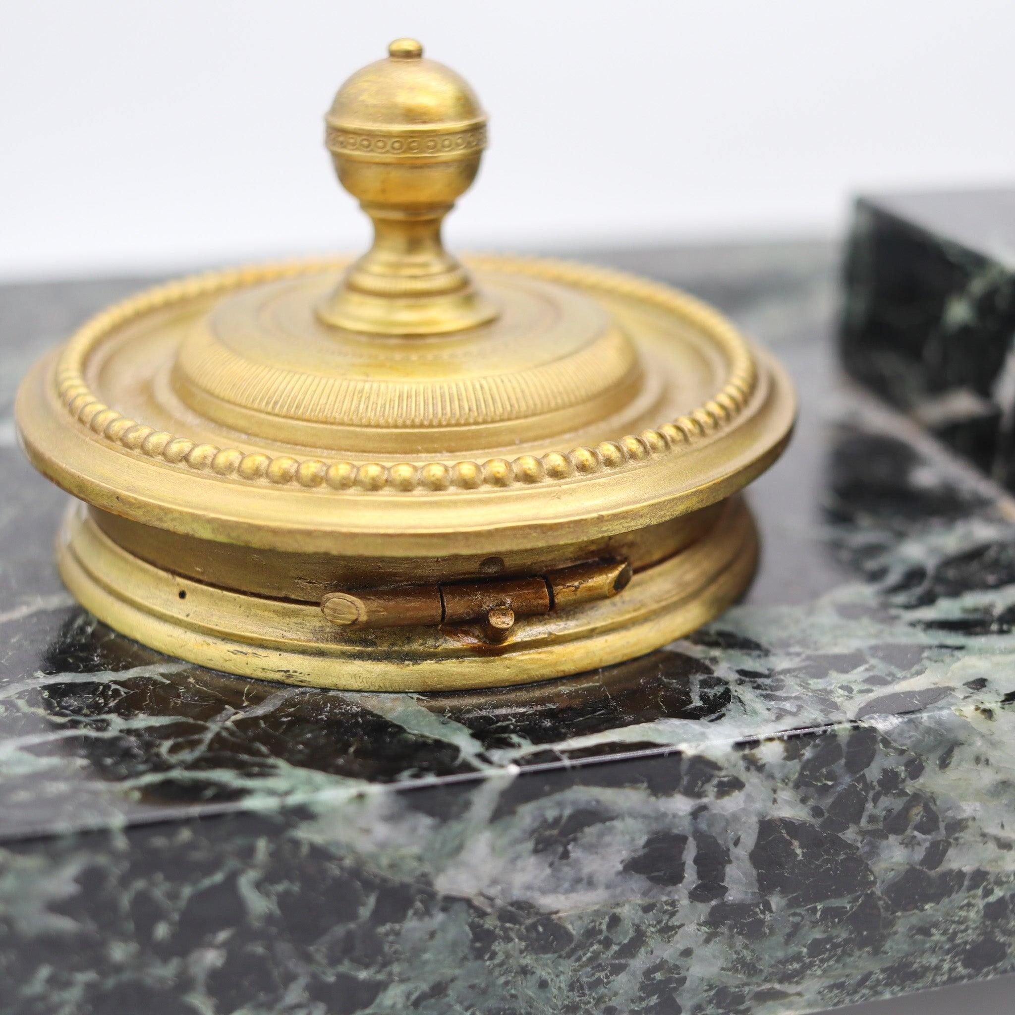 NAPOLEON III Antique 1870 French Desk Tray Set In Gray Marble And Gilt Ormolu For Sale 5