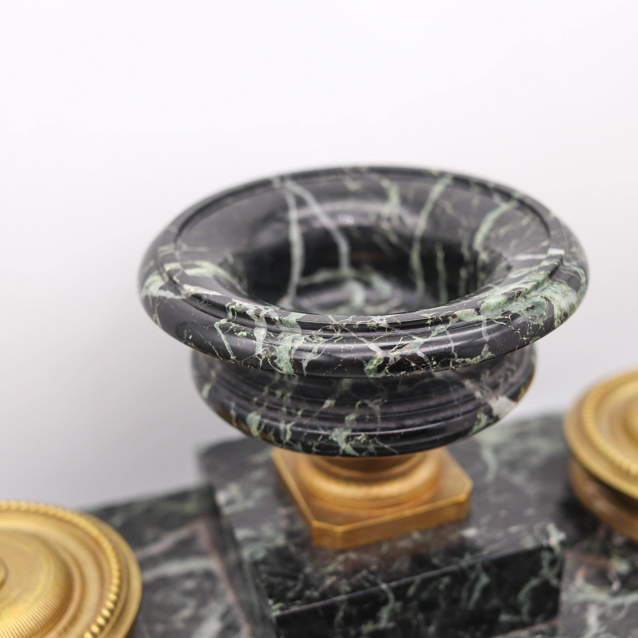 NAPOLEON III Antique 1870 French Desk Tray Set In Gray Marble And Gilt Ormolu In Excellent Condition For Sale In Miami, FL