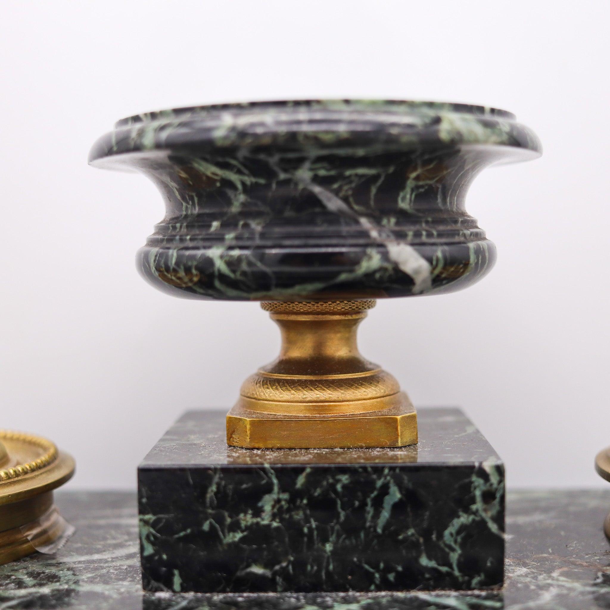 Late 19th Century NAPOLEON III Antique 1870 French Desk Tray Set In Gray Marble And Gilt Ormolu For Sale