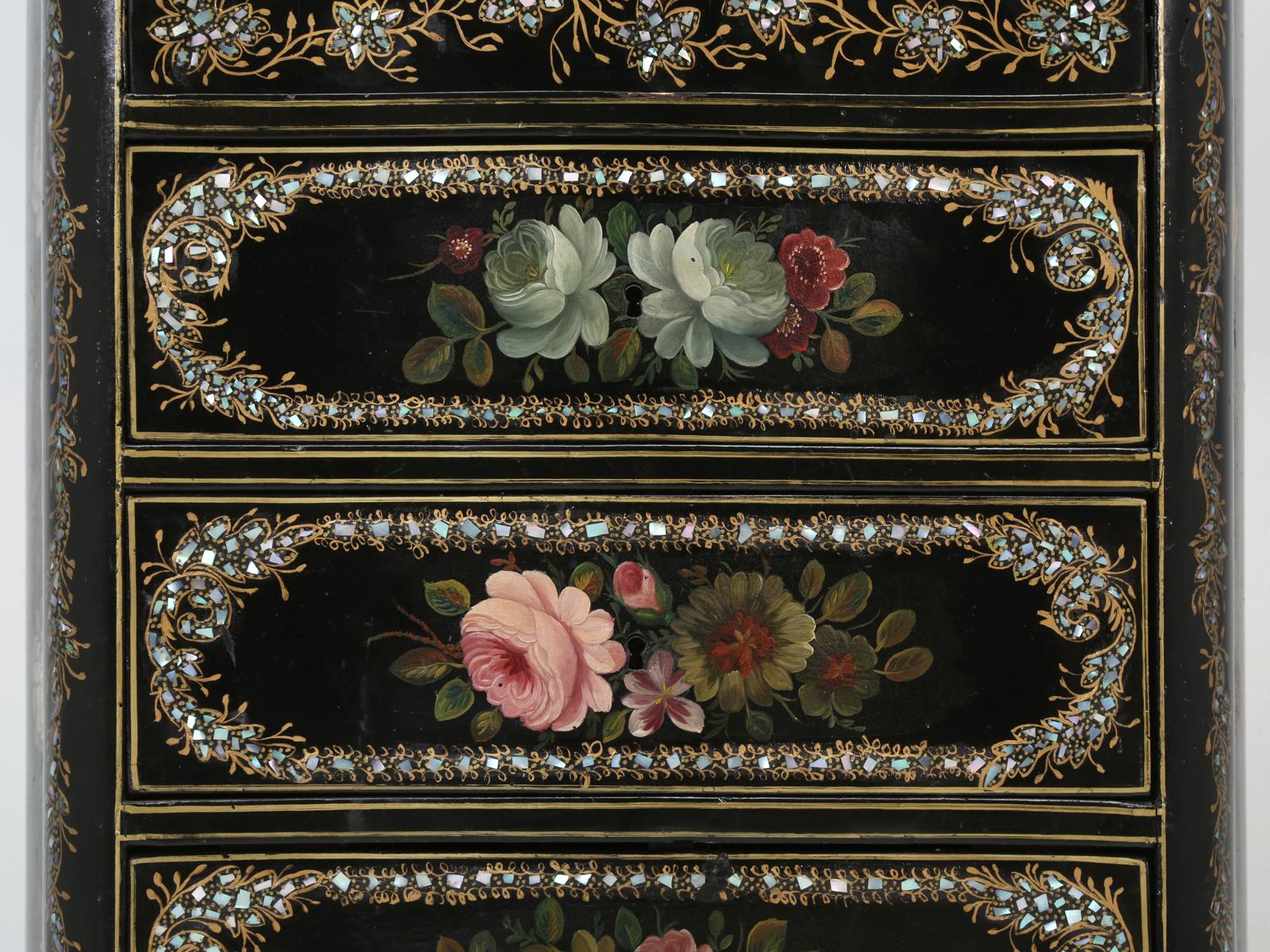 Napoleon III Antique French Secretary in Black Lacquer and Mother of Pearl Inlay 5