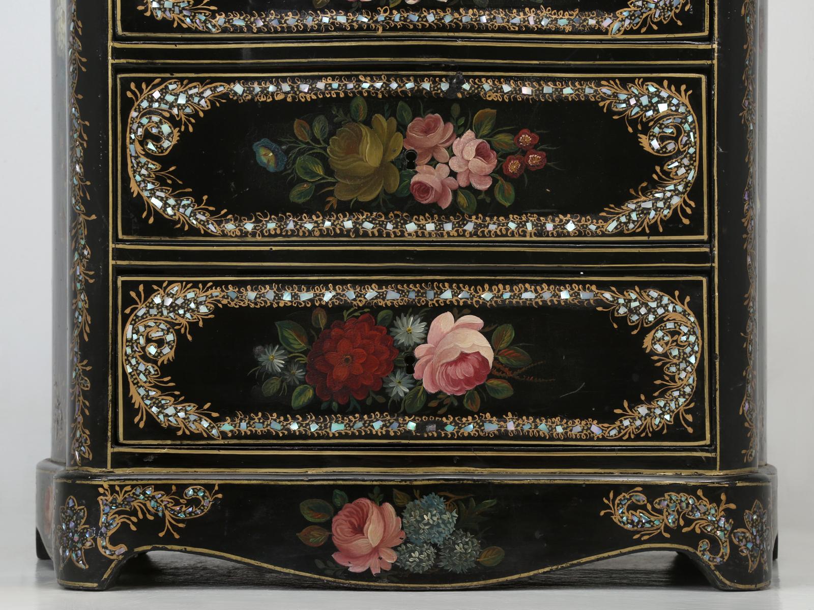 Napoleon III Antique French Secretary in Black Lacquer and Mother of Pearl Inlay 7