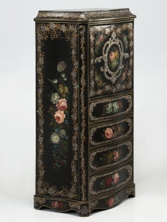 Napoleon III Antique French Secretary in Black Lacquer and Mother of Pearl Inlay
