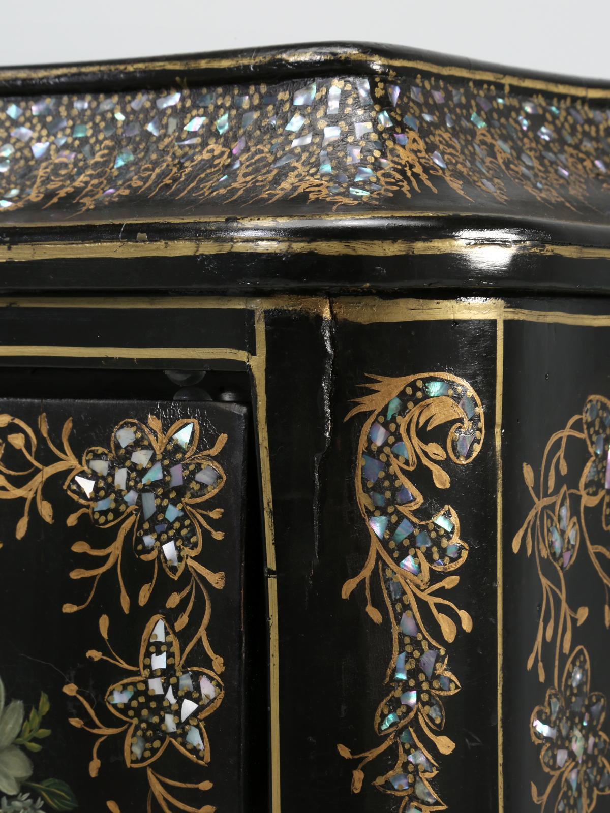 Napoleon III Antique French Secretary in Black Lacquer and Mother of Pearl Inlay 3