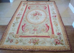 Alfombra de Aubusson de Napoleón III - 9'3" x 5'6" - Forro de lino - Francia - Hacia 1880