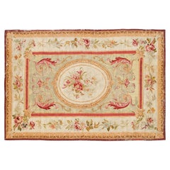 Alfombra de Aubusson de Napoleón III - 9'3" x 5'6" - Forro de lino - Francia - Hacia 1880