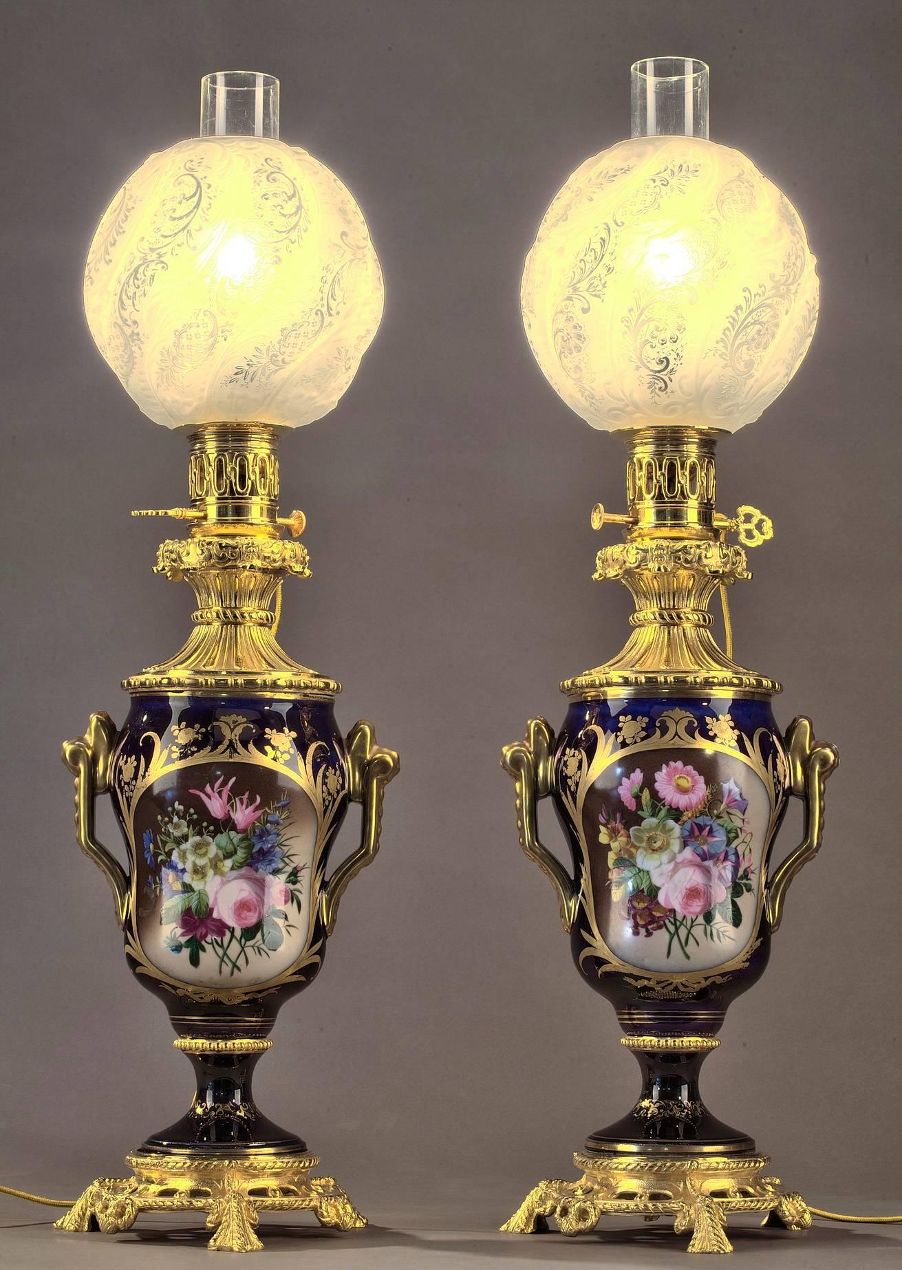 Napoleon III Bayeux Porcelain Oil Lamps 3